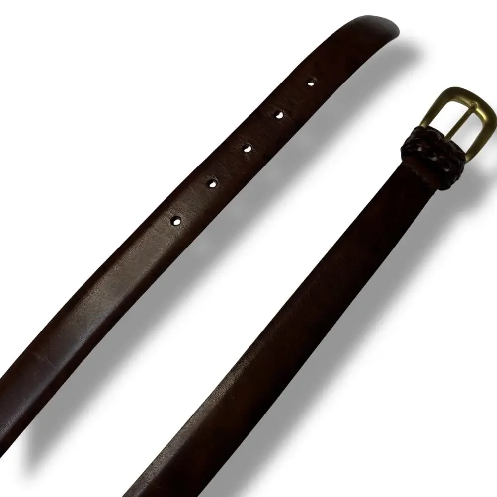 Liz Claiborne Women's Brown Leather Belt with Solid Brass Buckle - Size Large